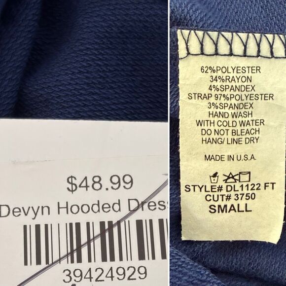 BOMBOM “Devyn” Hooded Lounge Dress – Navy Blue Women’s Small – Made in USA - Picture 11 of 12